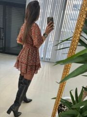 Original Brand Orange Crispy Double Breasted Chiffon Dress
