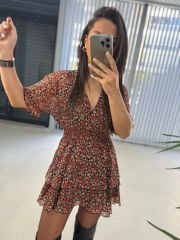 Original Brand Orange Crispy Double Breasted Chiffon Dress