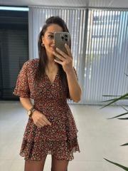 Original Brand Orange Crispy Double Breasted Chiffon Dress