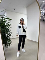 Bb 29341 Ekru-Siyah Tasarım Triko Detaylı Gömlek