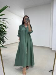 Fp 3270 Kemerli Tensel Yeşil Gömlek Elbise