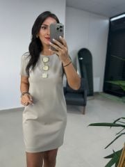 Ms 139 Taş Gold Düğme Detaylı Elbise