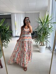 Cr 1079 Renkli Maksiboy Askılı Elbise