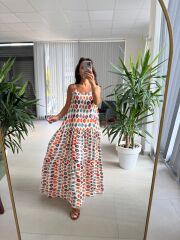 Cr 1079 Renkli Maksiboy Askılı Elbise