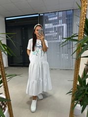 Dr 2583 Yüz Nakışlı Beyaz Elbise