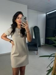 Ms 139 Taş Gold Düğme Detaylı Elbise