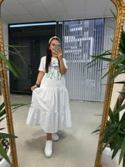 Dr 2583 Yüz Nakışlı Beyaz Elbise