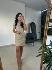 Ms 139 Taş Gold Düğme Detaylı Elbise