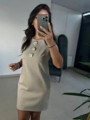 Ms 139 Taş Gold Düğme Detaylı Elbise