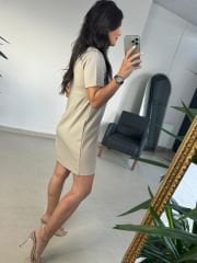 Ms 139 Taş Gold Düğme Detaylı Elbise