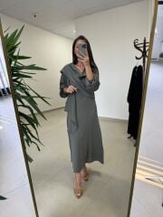 Fp 3367 Pamuk Keten Bolerolu Haki Elbise