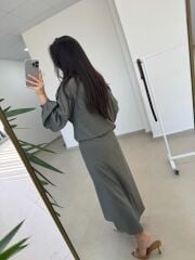 Fp 3367 Pamuk Keten Bolerolu Haki Elbise