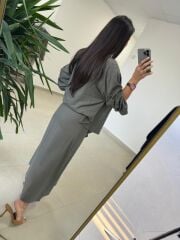 Fp 3367 Pamuk Keten Bolerolu Haki Elbise