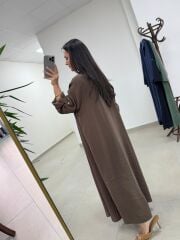 Fp 3270 Kemerli Tensel Kahve Gömlek Elbise