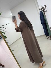 Fp 3270 Kemerli Tensel Kahve Gömlek Elbise