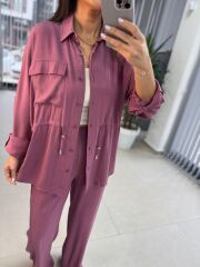 Fw 7208 Tensel Bel Büzgülü Mürdüm Takım