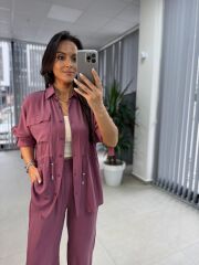 Fw 7208 Tensel Bel Büzgülü Mürdüm Takım