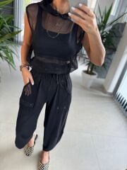 Bb 28491-92 Siyah Kapüşonlu Fileli Takım