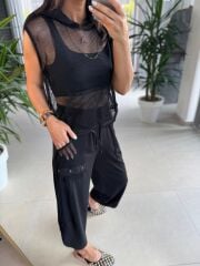Bb 28491-92 Siyah Kapüşonlu Fileli Takım
