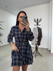 Rn 35556 Bel Detaylı Müslin Mini Laci Elbise