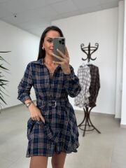 Rn 35556 Bel Detaylı Müslin Mini Laci Elbise