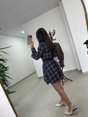 Rn 35556 Bel Detaylı Müslin Mini Laci Elbise