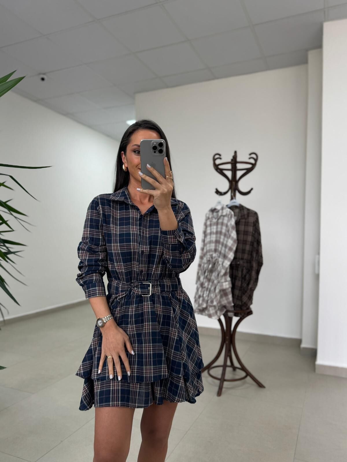 Rn 35556 Bel Detaylı Müslin Mini Laci Elbise