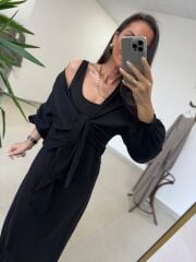 Fp 3367 Pamuk Keten Bolerolu Siyah Elbise