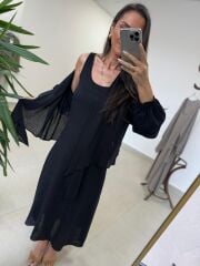 Fp 3367 Pamuk Keten Bolerolu Siyah Elbise