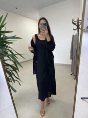 Fp 3367 Pamuk Keten Bolerolu Siyah Elbise