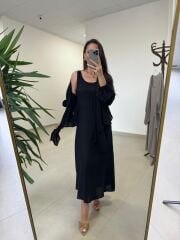 Fp 3367 Pamuk Keten Bolerolu Siyah Elbise