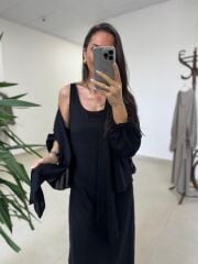 Fp 3367 Pamuk Keten Bolerolu Siyah Elbise