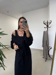 Fp 3367 Pamuk Keten Bolerolu Siyah Elbise