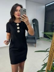 Ms 139 Siyah Gold Düğme Detaylı Elbise