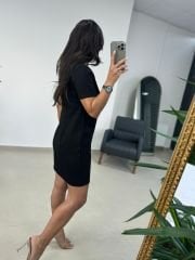 Ms 139 Siyah Gold Düğme Detaylı Elbise