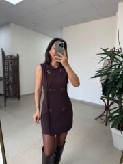 Po 2840 Marka Model Çıtçıtlı Çelik Triko Kahve Elbise