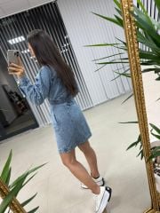 Belden Oturtmalı Denim Elbise