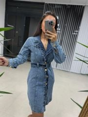 Belden Oturtmalı Denim Elbise