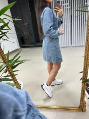 Belden Oturtmalı Denim Elbise
