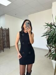 Po 2840 Marka Model Çıtçıtlı Çelik Triko Siyah Elbise