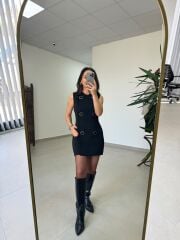 Po 2840 Marka Model Çıtçıtlı Çelik Triko Siyah Elbise