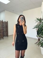 Po 2840 Marka Model Çıtçıtlı Çelik Triko Siyah Elbise