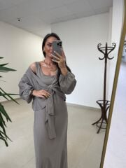 Fp 3367 Pamuk Keten Bolerolu Vizon Elbise