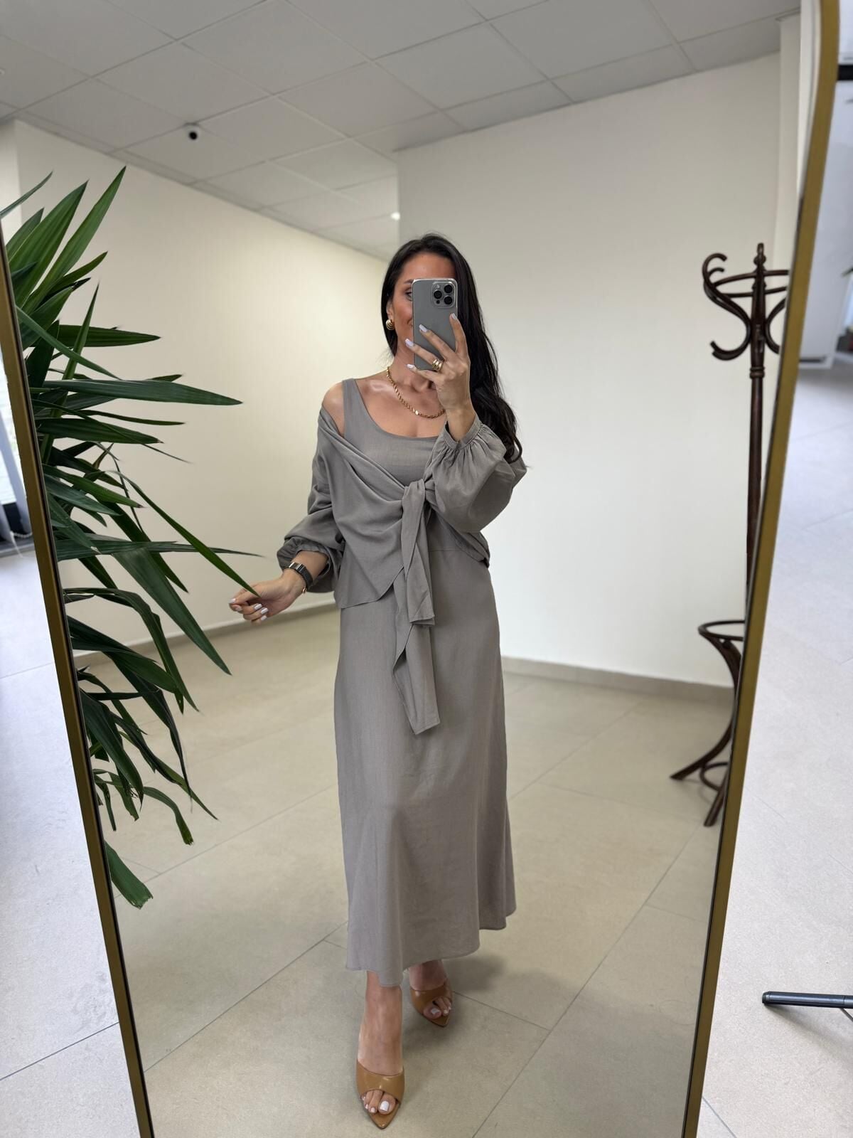 Fp 3367 Pamuk Keten Bolerolu Vizon Elbise