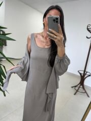 Fp 3367 Pamuk Keten Bolerolu Vizon Elbise