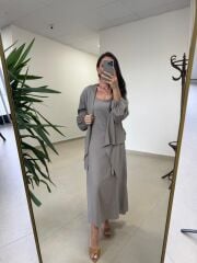 Fp 3367 Pamuk Keten Bolerolu Vizon Elbise