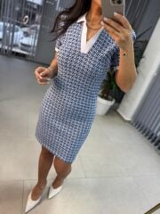 Sg Polo Yaka Jakarlı Baharlık Mavi Triko Elbise