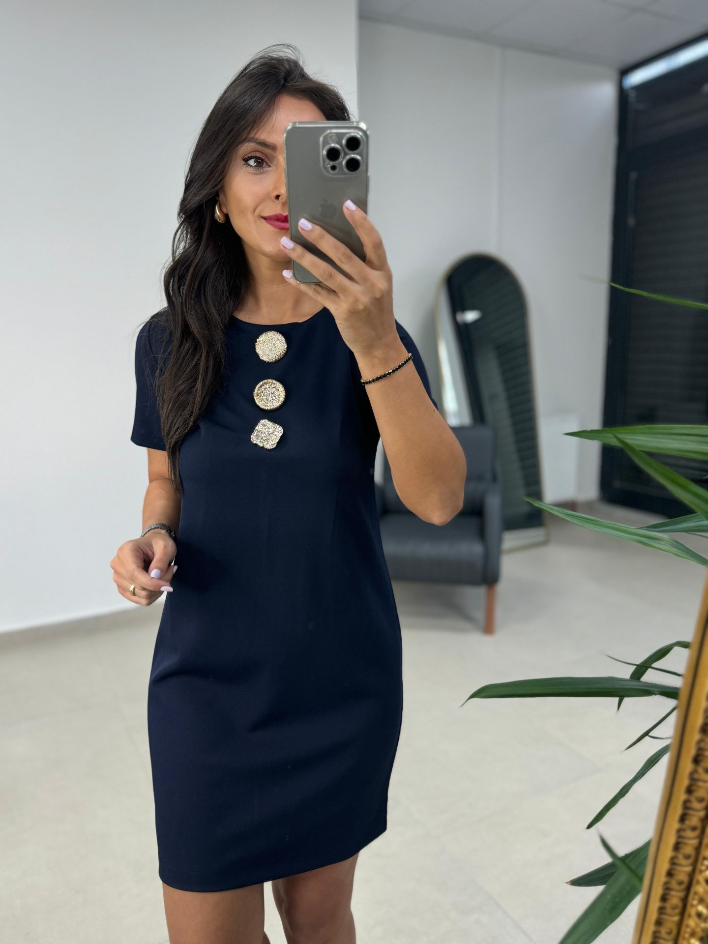 Ms Laci Gold Düğme Detaylı Elbise