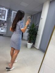 Sg Polo Yaka Jakarlı Baharlık Mavi Triko Elbise