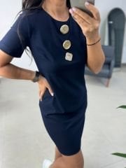 Ms 139 Laci Gold Düğme Detaylı Elbise